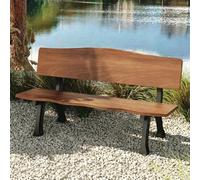 Banc de terrasse, banc de jardin en bois pour porche, parc, arrière-cour | Banc de terrasse en bois avec cadre en métal, dos incurvé, plusieurs tailles pour l'extérieur de la cour avant (avec dossier