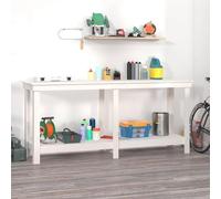 Banc De Travail Blanc 180x50x80 Cm en Bois Massif Pin, établi Robuste, Table, Abri D’Atelier