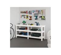 Banc de Travail, Table de Travail avec Etagères, Etabli en Bois, Banc de Rangement, Banc d'Outils, Blanc 181x50x80 cm Bois de Pin Massif