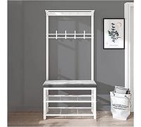 Banc d'entrée 3 en 1 avec porte-manteau, rangement de chaussures, coussin en velours, crochets pour manteaux et chaussures, assemblage facile pour décoration d'intérieur