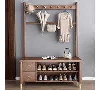Banc d'entrée 3 en 1 avec tiroir à chaussures et crochets, organiseur de couloir pour chaussures, manteaux et sacs (120 cm), parfait pour entrée, vestiaire et salon Marron