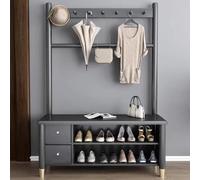 Banc d'entrée 3 en 1 noir avec tiroir à chaussures et crochets. Élégant organiseur de couloir pour chaussures, manteaux et sacs, 120 cm, parfait pour l'entrée et la boue