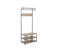 - Banc d'entrée avec 2 étagères de rangement et 5 accroches - MDF et Métal - Noir et Beige - Sireine
