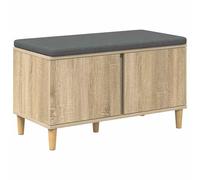 Banc d'entrée avec coussin Chêne Sonoma 80 x 38 x 46 cm | Structure bois d'ingénierie,étagère de rangement,coussin -glisse,housse amovible,pieds coniques