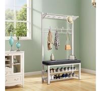 Banc d'entrée avec porte-manteau et rangement à chaussures - Cadre en métal, pieds réglables, assemblage facile pour couloir et salon