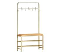Banc d'entrée avec rangement à chaussures et siège rembourré en cuir synthétique avec structure en métal et crochets Design 3 en 1