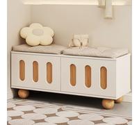 Banc D'entrée avec Rangement, Cadre en Bois Massif, Pieds en Bois Massif, Rangement Dissimulé, Comprend un Porte-chaussures et Deux Coussins, Convient pour le Salon(Brown,80*34*42cm/31*13*17in)