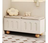 Banc D'entrée avec Rangement, Cadre en Bois Massif, Pieds en Bois Massif, Rangement Dissimulé, Comprend un Porte-chaussures et Deux Coussins, Convient pour le Salon(White,80*34*42cm/31*13*17in)