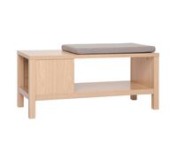 Banc d'entrée avec rangement finition bois clair chêne avec coussin banquette grège L100 cm GUMBY
