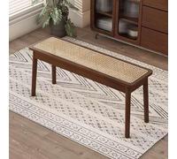 Banc d'entrée, banc de salle à manger rectangulaire en rotin tressé style ferme pour 2 personnes, en bois massif, idéal comme bout de lit, pour chambre, cuisine, salle à manger(Walnut1,140*28*45cm)