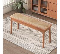 Banc d'entrée, banc de salle à manger rectangulaire en rotin tressé style ferme pour 2 personnes, en bois massif, idéal comme bout de lit, pour chambre, cuisine, salle à manger(Brown1,140*28*45cm)