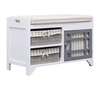 Banc D'entrée Blanc 70 X 33,5 X 45 Cm Bois De Paulownia Blanc