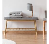 Banc d'entrée capitonné en bambou tissu gris clair