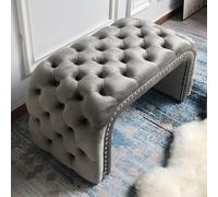 Banc d'entrée capitonné moderne, design touffeté à boutons doux pour chambre à coucher, salon, salle à manger, banc en tissu gris de 120 cm avec housse complète.