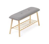 IDMarket - Banc d'entrée Rita - Capitonné en bambou - Tissu gris clair