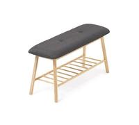 Banc d'entrée chaussures capitonné bambou RITA tissu gris foncé