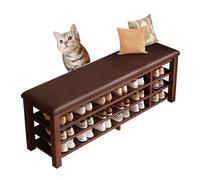 Banc d'entrée de Banc de Rangement de Chaussures Organisateur en Bois Massif avec siège de Coussin et Grande capacité de Rack pour Le Couloir de la Porte d'entrée Brun 100cm