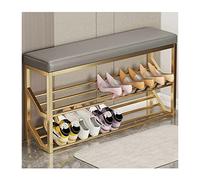 Banc d'entrée de style industriel avec étagère à chaussures à 2 niveaux, rangement et organisateur en métal, siège élégant pour le couloir, idéal pour les chaussures et accessoires - Décorat