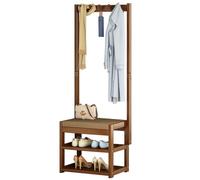 Banc d'entrée en bois avec 5 crochets, organiseur de rangement autonome, étagère à chaussures à 2 niveaux, assemblage facile pour vestiaire, foyer, couloir, décoration d'intérieur élégante