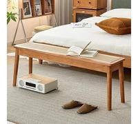 Banc d'entrée en bois avec assise en rotin - Table de salle à manger 2 places pour salon, couloir, chambre à coucher, finition noyer