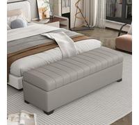 Banc d'entrée en bois avec rangement caché, coussin en cuir synthétique haute résilience, design moderne pour chambre à coucher ou couloir (gris 90 x 40 x 40 cm)