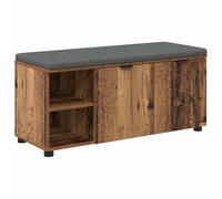 Banc d'entrée en Bois d'Ingénierie avec Coussin, Étagères Intégrées, Pieds | Bois d'ingénierie durable, coussin pleine longueur, étagères pour chaussures, stabilité pieds ajustables, entretien éponge