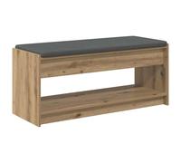 Banc d'entrée en bois ingénierie avec coussin, 103 x 38 x 45 cm | Design sans dossier, étagères de rangement, coussin en tissu, style minimaliste, couloir bien rangé