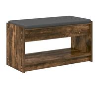 Banc d'entrée en bois ingénierie avec coussin 83 x 38 x 45 cm | Chêne fumé, sans dossier, étagères à chaussures, coussin en tissu, style minimaliste, couloir bien rangé