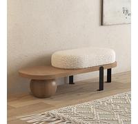 Banc d'entrée en bois, repose-pieds de canapé rembourré avec coussin en flanelle, extrémité en bois d'art bouclé pour salon et couloir, 140 cm