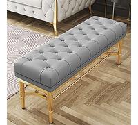 Banc d'entrée en cuir de qualité supérieure avec étagère à chaussures dorée, siège de lit capitonné, élégant rangement de chaussures de couloir, meubles d'entrée gris