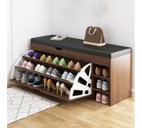Banc d'entrée en cuir élégant avec étagère à chaussures cachée, siège rembourré et étagères réglables, meuble de rangement à chaussures multifonction pour couloir, salon, chambre, garage et salle de