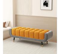 Banc d'entrée en velours peluche épais segmenté en mousse segmentée siège de rangement à chaussures cadre en bois massif repose-pieds pour chambre à coucher, salon, couloir, placard - 170 cm de large