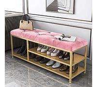Banc d'entrée en velours rose avec coffre de rangement rembourré et étagère à chaussures élégante 80 x 35 x 45 cm - Parfait pour la décoration de l'entrée de la maison