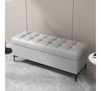 Banc d'entrée gris avec rangement caché, cadre en bois massif, coussin en mousse souple haute résilience, parfait pour le salon ou la chambre à coucher (130 x 40 x 43 cm)