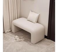 Banc d'entrée incurvé en bois massif rembourré avec repose-pieds polyvalent pour salon, table de chevet, dressing, couloir, salon (120 cm, blanc A)