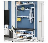 Banc d'entrée industriel avec porte-manteau et rangement à chaussures - Arbre d'entrée 4 en 1 avec siège rembourré, étagères et crochets pour manteaux, chapeaux et accessoires - Nizer peu encombrant