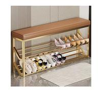 Banc d'entrée industriel élégant avec étagère à chaussures à 2 niveaux et rangement intégré - Organisateur de chaussures en métal pour couloir - Siège fonctionnel pour chaussures et accessoi