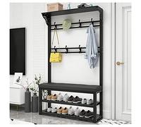 Banc d'entrée industriel, porte-manteau 4 en 1 et nizer à chaussures avec étagères de rangement, siège rembourré, crochets pour manteaux et chapeaux, parfait pour couloir et vestiaire