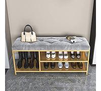 Banc d'entrée Luxueux en Velours Gris avec Rangement pour Bottes, Tabouret à Chaussures rembourré et étagère, élégant Meuble à Chaussures pour Couloir 120 x 35 x 45 cm (47 x 14 x 18 Pouces)