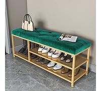 Banc d'entrée Luxueux en Velours Vert avec Rangement pour Bottes, Tabouret à Chaussures rembourré, Meuble à Chaussures d'entrée élégant 120x35x45cm (47x14x18 Pouces)