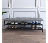 Banc d'entrée moderne avec étagère à chaussures dorée, siège en cuir synthétique pour l'organisation des chaussures, banc à chaussures peu encombrant