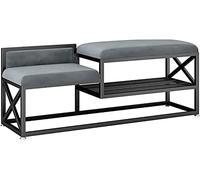 Banc d'entrée moderne avec rangement et étagère à chaussures en fer gris et tabouret pour salon, couloir ou salle de bain - Solution de rangement élégante à deux places pour chaussures et rangement