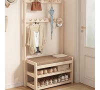 Banc d'entrée moderne de ferme avec porte-manteau et armoire à chaussures peu encombrant avec rangement rembourré pour murs étroits, parfait pour nization de porte arrière