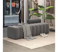 Banc d'entrée moderne en velours rembourré avec coussin haute densité et fourrure grise élégante pour chambre à coucher, salon ou couloir (120 x 45 x 43 cm)