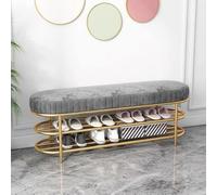 Banc d'entrée moderne rembourré en velours avec étagère à chaussures à 2 niveaux et siège rembourré, organiseur de rangement élégant pour couloir (79,8 cm, vert, 129,9 cm de long)