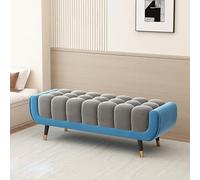 Banc d'entrée Moderne rembourré en Velours, de Rangement/Pouf - Long Banc Chaussures pour entrée, Banquette pour magasins vêtements ou siège pour Dressing(Dark Blue+Blue-Gray,80CM/31.5IN)