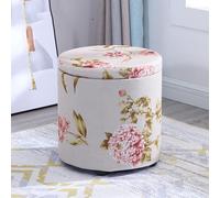 Banc d'entrée moderne rond en tissu avec récipient Schtroumpf amovible, siège rembourré et repose-pieds ottoman, pour salon, 33 x 33 x 35 cm, solution de rangement élégante