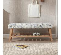 Banc d'entrée rembourré avec rangement à chaussures - Banc de rangement élégant en bois pour salon, chambre à coucher ou couloir - Motif floral en lin pour lit
