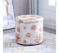 Banc d'entrée rond moderne en tissu avec siège rembourré, récipient Schtroumpf amovible et repose-pieds ottoman pour salon, 33 x 33 x 29 cm