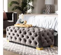 Banc d'entrée tapissé, tissu de velours, repose-pieds ottoman capitonné à boutons pour salon, luxueux banc de lit rectangulaire